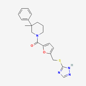 molecular formula C20H22N4O2S B5588688 3-methyl-3-phenyl-1-{5-[(4H-1,2,4-triazol-3-ylthio)methyl]-2-furoyl}piperidine 