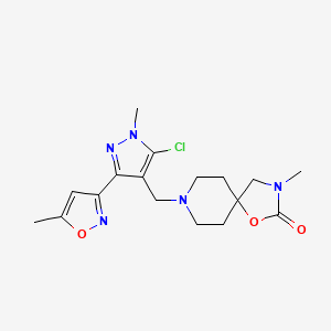 molecular formula C17H22ClN5O3 B5588718 8-{[5-chloro-1-methyl-3-(5-methylisoxazol-3-yl)-1H-pyrazol-4-yl]methyl}-3-methyl-1-oxa-3,8-diazaspiro[4.5]decan-2-one 