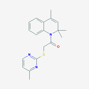 molecular formula C19H21N3OS B5588811 2,2,4-trimethyl-1-{[(4-methyl-2-pyrimidinyl)thio]acetyl}-1,2-dihydroquinoline 