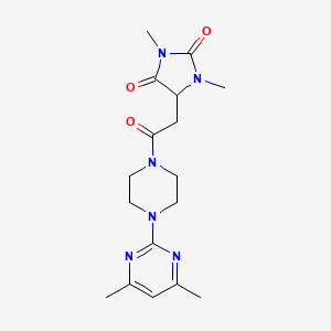 molecular formula C17H24N6O3 B5588837 5-{2-[4-(4,6-dimethyl-2-pyrimidinyl)-1-piperazinyl]-2-oxoethyl}-1,3-dimethyl-2,4-imidazolidinedione 