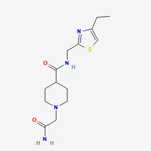 molecular formula C14H22N4O2S B5588857 1-(2-amino-2-oxoethyl)-N-[(4-ethyl-1,3-thiazol-2-yl)methyl]-4-piperidinecarboxamide 