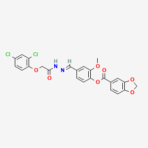 molecular formula C24H18Cl2N2O7 B5588934 4-{2-[(2,4-dichlorophenoxy)acetyl]carbonohydrazonoyl}-2-methoxyphenyl 1,3-benzodioxole-5-carboxylate 
