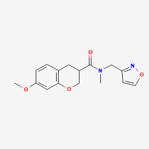 molecular formula C16H18N2O4 B5589057 N-(isoxazol-3-ylmethyl)-7-methoxy-N-methylchromane-3-carboxamide 