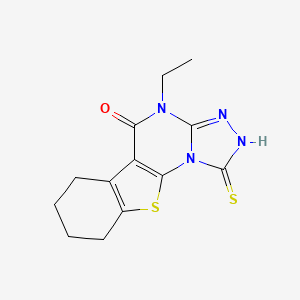 molecular formula C13H14N4OS2 B5589086 4-ethyl-1-mercapto-6,7,8,9-tetrahydro[1]benzothieno[3,2-e][1,2,4]triazolo[4,3-a]pyrimidin-5(4H)-one 