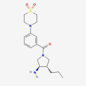 molecular formula C18H27N3O3S B5589196 (3R*,4S*)-1-[3-(1,1-dioxidothiomorpholin-4-yl)benzoyl]-4-propylpyrrolidin-3-amine 