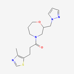 molecular formula C16H22N4O2S B5589239 4-[3-(4-methyl-1,3-thiazol-5-yl)propanoyl]-2-(1H-pyrazol-1-ylmethyl)-1,4-oxazepane 