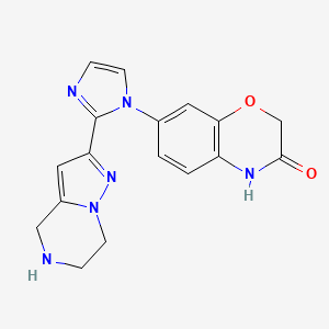molecular formula C17H16N6O2 B5589321 7-[2-(4,5,6,7-tetrahydropyrazolo[1,5-a]pyrazin-2-yl)-1H-imidazol-1-yl]-2H-1,4-benzoxazin-3(4H)-one hydrochloride 
