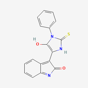 molecular formula C17H11N3O2S B5589360 3-(5-oxo-1-phenyl-2-thioxo-4-imidazolidinylidene)-1,3-dihydro-2H-indol-2-one 
