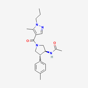 molecular formula C21H28N4O2 B5589364 N-{(3S*,4R*)-4-(4-methylphenyl)-1-[(5-methyl-1-propyl-1H-pyrazol-4-yl)carbonyl]-3-pyrrolidinyl}acetamide 