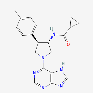 molecular formula C20H22N6O B5589403 N-[(3S*,4R*)-4-(4-甲基苯基)-1-(9H-嘌呤-6-基)-3-吡咯烷]环丙烷甲酰胺 