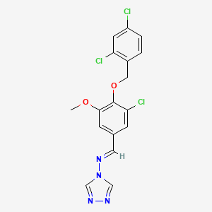 molecular formula C17H13Cl3N4O2 B5589416 N-{3-氯-4-[(2,4-二氯苄基)氧基]-5-甲氧基苄亚胺}-4H-1,2,4-三唑-4-胺 