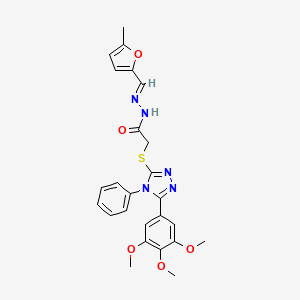 molecular formula C25H25N5O5S B5589555 N'-[(5-methyl-2-furyl)methylene]-2-{[4-phenyl-5-(3,4,5-trimethoxyphenyl)-4H-1,2,4-triazol-3-yl]thio}acetohydrazide 