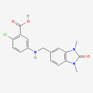 molecular formula C17H16ClN3O3 B5589750 2-chloro-5-{[(1,3-dimethyl-2-oxo-2,3-dihydro-1H-benzimidazol-5-yl)methyl]amino}benzoic acid 