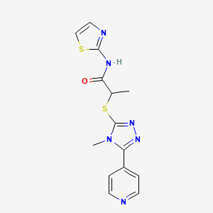 molecular formula C14H14N6OS2 B5589971 2-{[4-methyl-5-(4-pyridinyl)-4H-1,2,4-triazol-3-yl]thio}-N-1,3-thiazol-2-ylpropanamide 