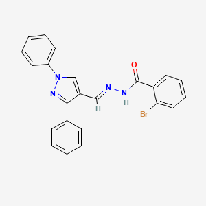 molecular formula C24H19BrN4O B5590375 2-bromo-N'-{[3-(4-methylphenyl)-1-phenyl-1H-pyrazol-4-yl]methylene}benzohydrazide 