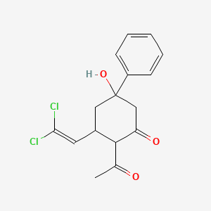 molecular formula C16H16Cl2O3 B5590400 2-acetyl-3-(2,2-dichlorovinyl)-5-hydroxy-5-phenylcyclohexanone 