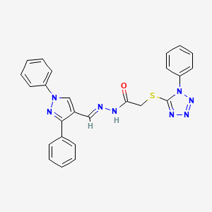 molecular formula C25H20N8OS B5590802 N'-[(1,3-diphenyl-1H-pyrazol-4-yl)methylene]-2-[(1-phenyl-1H-tetrazol-5-yl)thio]acetohydrazide 