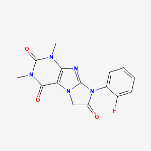 molecular formula C15H12FN5O3 B5590803 8-(2-fluorophenyl)-1,3-dimethyl-1H-imidazo[2,1-f]purine-2,4,7(3H,6H,8H)-trione 