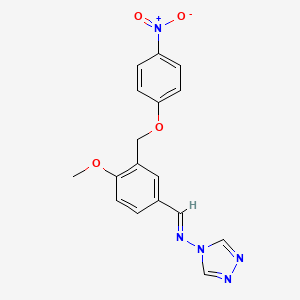 molecular formula C17H15N5O4 B5590832 N-{4-甲氧基-3-[(4-硝基苯氧基)甲基]亚苄基}-4H-1,2,4-三唑-4-胺 