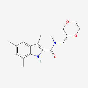 molecular formula C18H24N2O3 B5590865 N-(1,4-dioxan-2-ylmethyl)-N,3,5,7-tetramethyl-1H-indole-2-carboxamide 