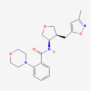 molecular formula C20H25N3O4 B5590881 N-{(3R*,4S*)-4-[(3-methylisoxazol-5-yl)methyl]tetrahydrofuran-3-yl}-2-morpholin-4-ylbenzamide 
