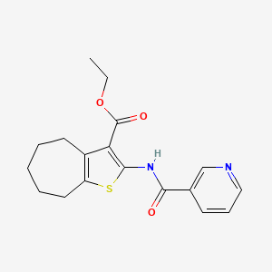 molecular formula C18H20N2O3S B5590911 ethyl 2-[(3-pyridinylcarbonyl)amino]-5,6,7,8-tetrahydro-4H-cyclohepta[b]thiophene-3-carboxylate 