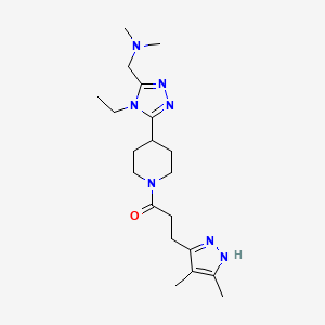 molecular formula C20H33N7O B5590942 1-(5-{1-[3-(4,5-二甲基-1H-吡唑-3-基)丙酰基]哌啶-4-基}-4-乙基-4H-1,2,4-三唑-3-基)-N,N-二甲基甲胺 