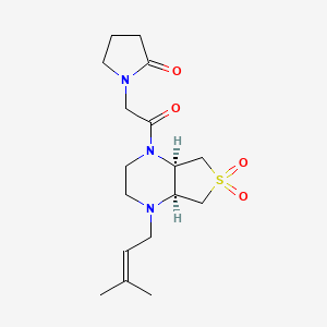 molecular formula C17H27N3O4S B5590945 1-{2-[(4aS*,7aR*)-4-(3-methyl-2-buten-1-yl)-6,6-dioxidohexahydrothieno[3,4-b]pyrazin-1(2H)-yl]-2-oxoethyl}-2-pyrrolidinone 