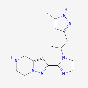 molecular formula C16H21N7 B5591119 2-{1-[1-methyl-2-(3-methyl-1H-pyrazol-5-yl)ethyl]-1H-imidazol-2-yl}-4,5,6,7-tetrahydropyrazolo[1,5-a]pyrazine dihydrochloride 