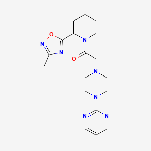 molecular formula C18H25N7O2 B5591173 2-(4-{2-[2-(3-甲基-1,2,4-恶二唑-5-基)-1-哌啶基]-2-氧代乙基}-1-哌嗪基)嘧啶 