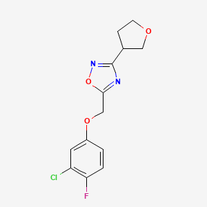 molecular formula C13H12ClFN2O3 B5591205 5-[(3-chloro-4-fluorophenoxy)methyl]-3-(tetrahydrofuran-3-yl)-1,2,4-oxadiazole 
