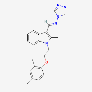 molecular formula C22H23N5O B5591223 N-({1-[2-(2,4-dimethylphenoxy)ethyl]-2-methyl-1H-indol-3-yl}methylene)-4H-1,2,4-triazol-4-amine 
