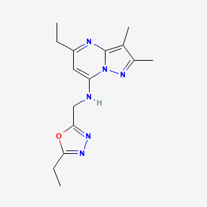 molecular formula C15H20N6O B5591266 5-乙基-N-[(5-乙基-1,3,4-恶二唑-2-基)甲基]-2,3-二甲基吡唑并[1,5-a]嘧啶-7-胺 