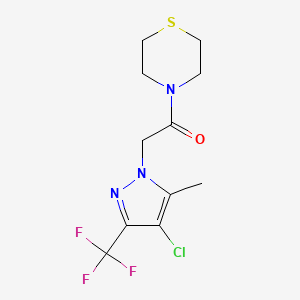 molecular formula C11H13ClF3N3OS B5591335 4-{[4-氯-5-甲基-3-(三氟甲基)-1H-吡唑-1-基]乙酰}硫代吗啉 