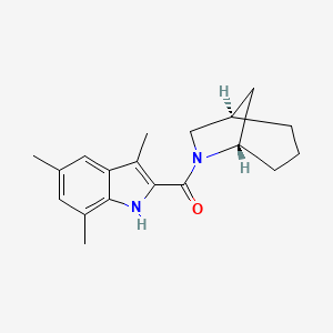 molecular formula C19H24N2O B5591360 2-[(1R*,5S*)-6-氮杂双环[3.2.1]辛-6-甲酰基]-3,5,7-三甲基-1H-吲哚 