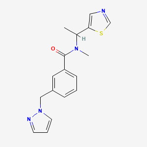 molecular formula C17H18N4OS B5591434 N-甲基-3-(1H-吡唑-1-基甲基)-N-[1-(1,3-噻唑-5-基)乙基]苯甲酰胺 