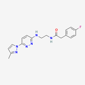 molecular formula C18H19FN6O B5591504 2-(4-fluorophenyl)-N-(2-{[6-(3-methyl-1H-pyrazol-1-yl)-3-pyridazinyl]amino}ethyl)acetamide 