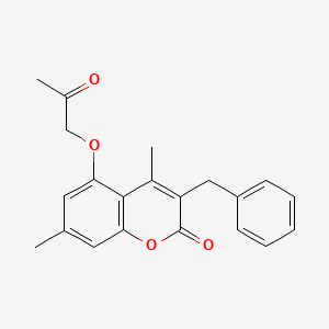 molecular formula C21H20O4 B5591573 3-苄基-4,7-二甲基-5-(2-氧丙氧基)-2H-色烯-2-酮 