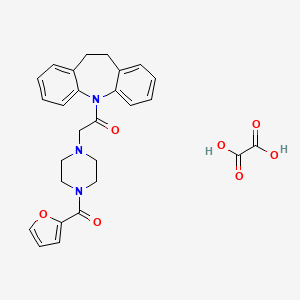 molecular formula C27H27N3O7 B5591630 5-{[4-(2-furoyl)-1-piperazinyl]acetyl}-10,11-dihydro-5H-dibenzo[b,f]azepine oxalate 