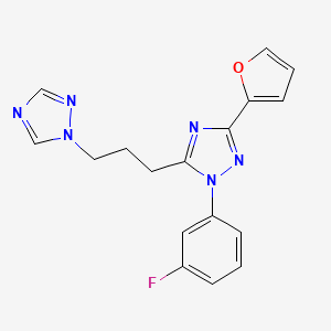 molecular formula C17H15FN6O B5591656 1-(3-fluorophenyl)-3-(2-furyl)-5-[3-(1H-1,2,4-triazol-1-yl)propyl]-1H-1,2,4-triazole 