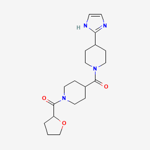 molecular formula C19H28N4O3 B5591823 4-(1H-咪唑-2-基)-1-{[1-(四氢-2-呋喃基甲酰)-4-哌啶基]甲酰基}哌啶 