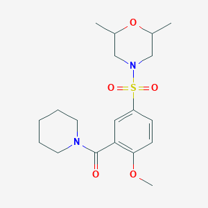 molecular formula C19H28N2O5S B5591876 4-{[4-methoxy-3-(1-piperidinylcarbonyl)phenyl]sulfonyl}-2,6-dimethylmorpholine 