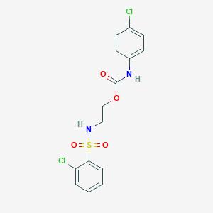 molecular formula C15H14Cl2N2O4S B5592011 2-{[(2-chlorophenyl)sulfonyl]amino}ethyl (4-chlorophenyl)carbamate 