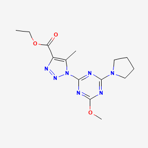 molecular formula C14H19N7O3 B5592021 ethyl 1-(4-methoxy-6-pyrrolidin-1-yl-1,3,5-triazin-2-yl)-5-methyl-1H-1,2,3-triazole-4-carboxylate 