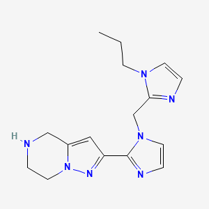 molecular formula C16H21N7 B5592040 2-{1-[(1-propyl-1H-imidazol-2-yl)methyl]-1H-imidazol-2-yl}-4,5,6,7-tetrahydropyrazolo[1,5-a]pyrazine dihydrochloride 