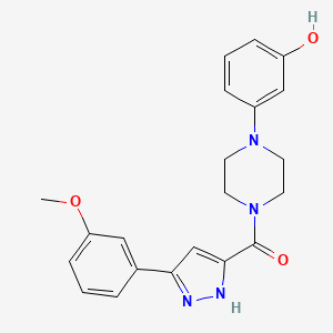 molecular formula C21H22N4O3 B5592083 3-(4-{[3-(3-甲氧基苯基)-1H-吡唑-5-基]甲酰}-1-哌嗪基)苯酚 