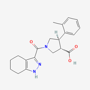molecular formula C20H23N3O3 B5592105 (3S*,4R*)-4-(2-methylphenyl)-1-(4,5,6,7-tetrahydro-1H-indazol-3-ylcarbonyl)pyrrolidine-3-carboxylic acid 