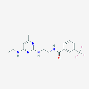 molecular formula C17H20F3N5O B5592249 N-(2-{[4-(ethylamino)-6-methyl-2-pyrimidinyl]amino}ethyl)-3-(trifluoromethyl)benzamide 