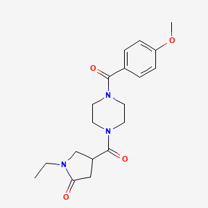 molecular formula C19H25N3O4 B5592268 1-ethyl-4-{[4-(4-methoxybenzoyl)-1-piperazinyl]carbonyl}-2-pyrrolidinone 