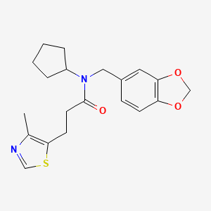 molecular formula C20H24N2O3S B5592306 N-(1,3-benzodioxol-5-ylmethyl)-N-cyclopentyl-3-(4-methyl-1,3-thiazol-5-yl)propanamide 
